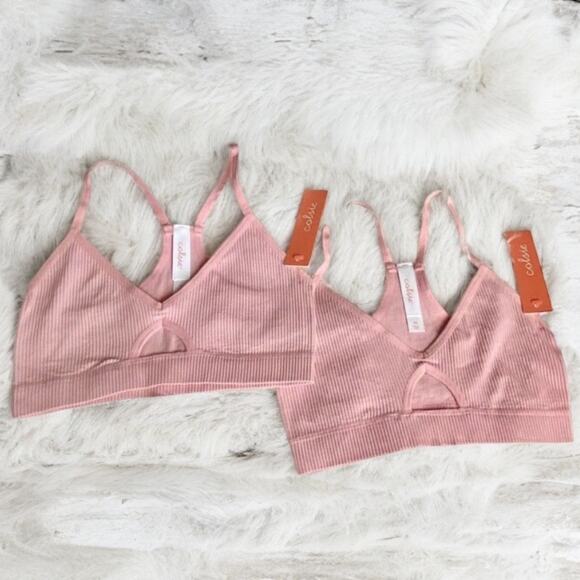 Set Of 2 Women Colsie Ribbed Cutout Bralette Pink Size XS NWT - Picture 3 of 8
